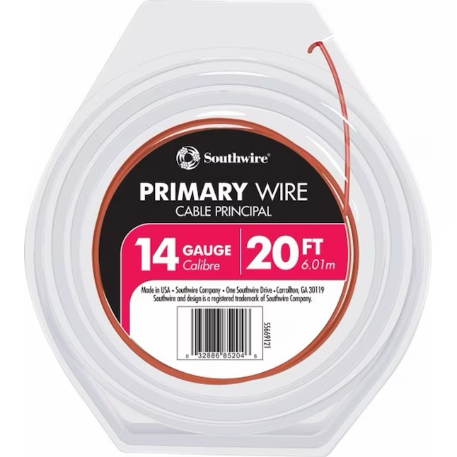 Cable primario Gpt rojo trenzado de 20 pies 14 AWG Southwire