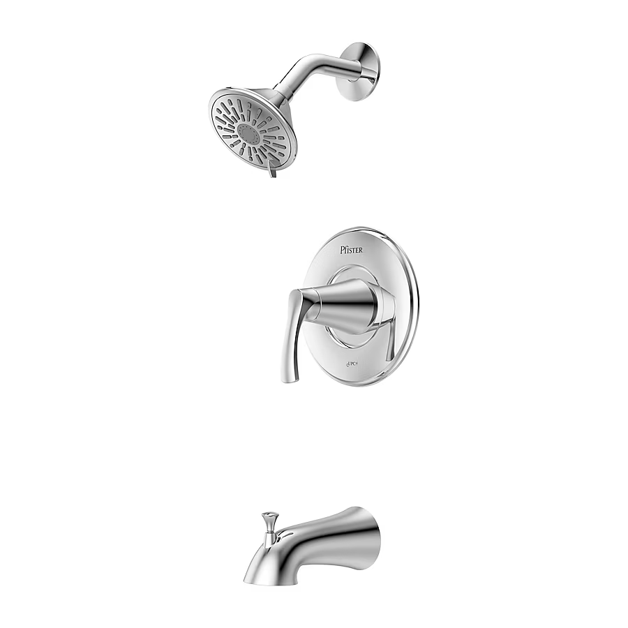 Pfister Masey Polished Chrome 1-handle Multi-function Round Bathtub and Shower Faucet Valve Included