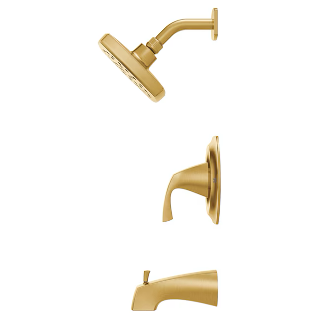 Moen Lindor Brushed Gold 1-handle Single Function Square Bathtub and Shower Faucet Valve Included