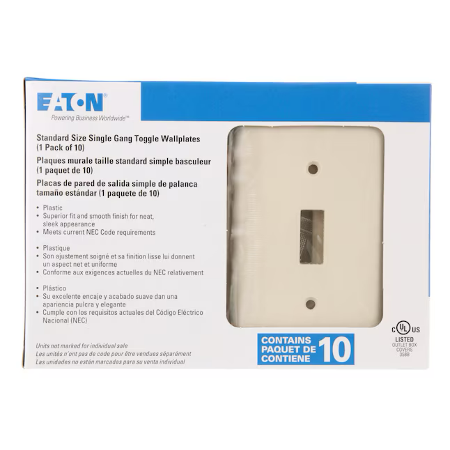 Eaton 1-Gang Standard Size Light Almond Plastic Indoor Toggle Wall Plate (10-Pack)