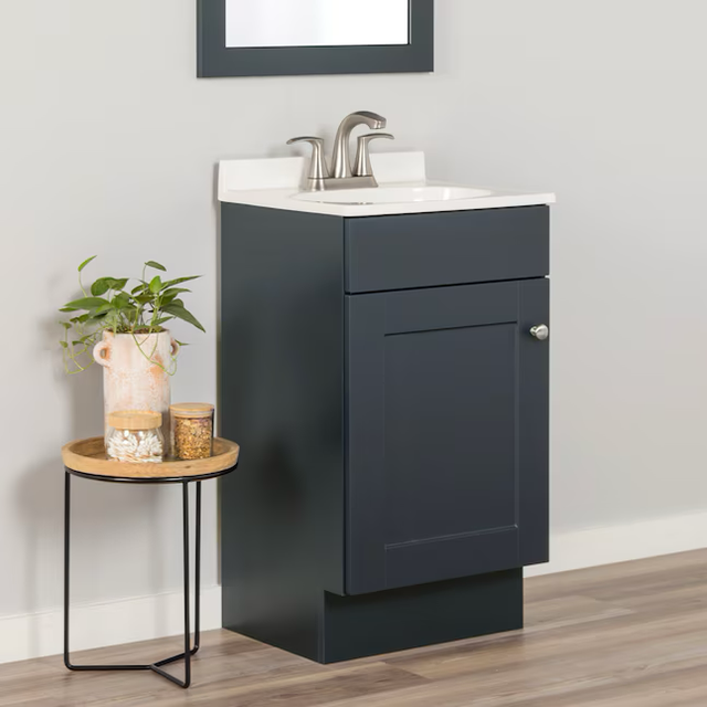 Project Source 18-in Deep Blue Single Sink Bathroom Vanity with White Cultured Marble Top