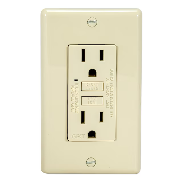 EZ-FLO 15-AMP 125-Volt Duplex Self-Test Slim GFCI outlet with LED Indicator and Wall Plate in Ivory