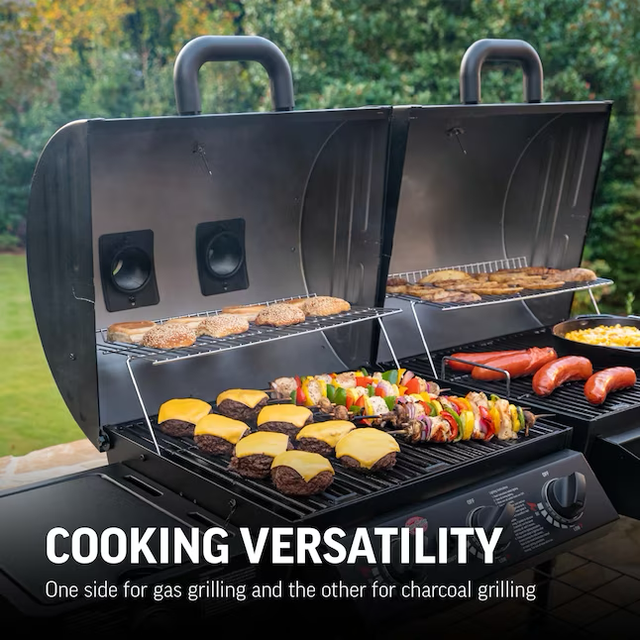 Char-Griller Duo Black Gas and Charcoal Combo Grill with Side Burner