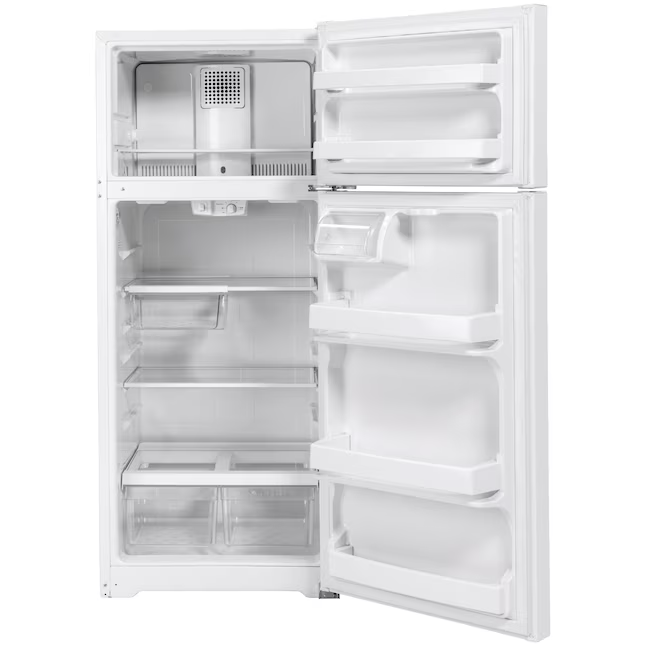 Refrigerador GE de 17,5 pies cúbicos con congelador superior (blanco)