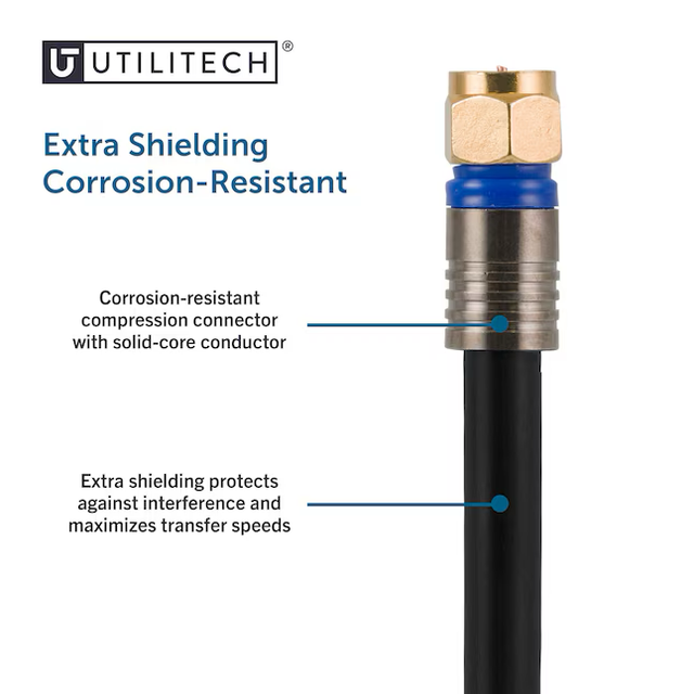 Cable coaxial negro con blindaje cuádruple Rg6 de 50 pies de Utilitech