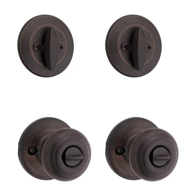 Kwikset Security Cove Venetian Bronze Smartkey Außen-Einzylinder-Riegelschloss, kombinierter Türknauf, Contractor Pack mit antimikrobieller Technologie (2er-Pack)