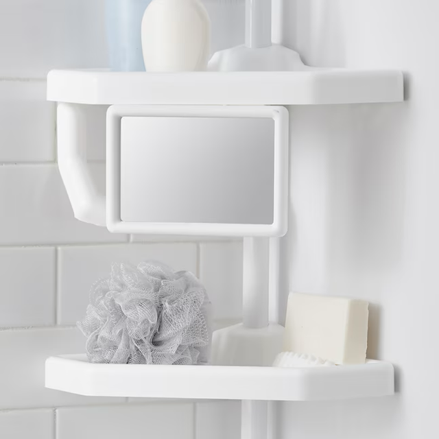 Style Selections White Steel 4-Shelf Tension Pole Freestanding Shower Caddy 13.4-in x 9.4-in x 97-in