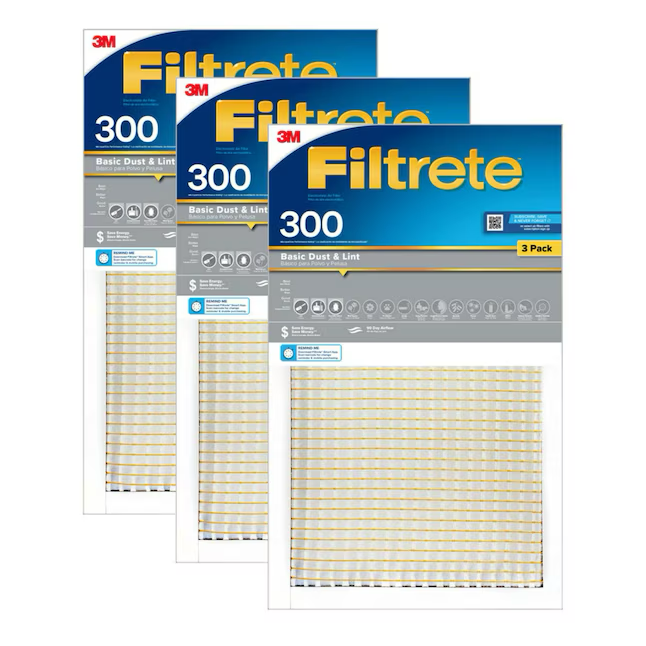 Filtrete 16 Zoll B x 25 Zoll L x 1 Zoll MERV 5 300 MPR Basic Elektrostatischer Luftfilter gegen Staub und Flusen (3er-Pack)