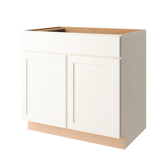 Project Source 36-in W x 34.5-in H x 24-in D White Painted Door and Drawer Base Fully Assembled Cabinet (Recessed Panel Shaker Door Style)