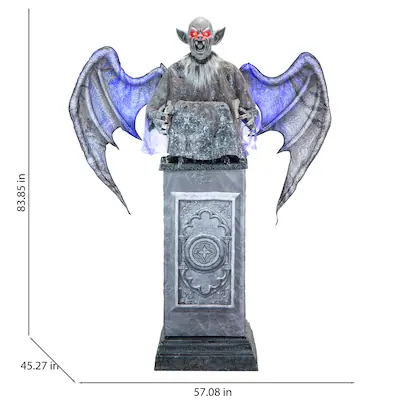 Gárgola LED parlante de 8 pies con alas en pedestal Haunted Living Animatronic