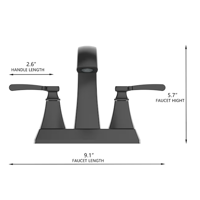 allen + roth Chesler Mattschwarzer 4-Zoll-Mittelset-Wasserhahn mit 2 Griffen und WaterSense-Funktion, mit Ablaufgarnitur und Deckplatte