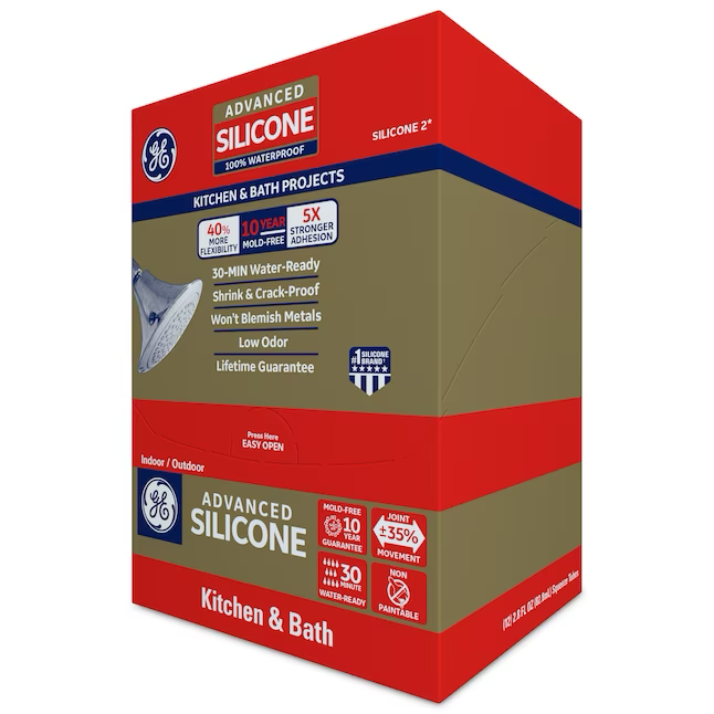 Masilla de silicona blanca GE Advanced Silicone 2 para cocinas, baños, bañeras y azulejos, 2.8 oz