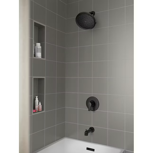 Grifo monomando para bañera y ducha Moen Avri Magnetix, color negro mate, función única, redondo, válvula incluida