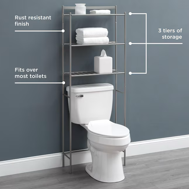 Style Selections 22.8-in x 61-in x 8.88-in Satin Nickel 3-Shelf Over-the-Toilet Storage