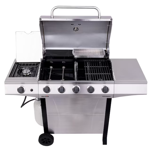 Char-Broil Performance Series Silberner 5-Brenner-Flüssigpropangasgrill mit 1 Seitenbrenner