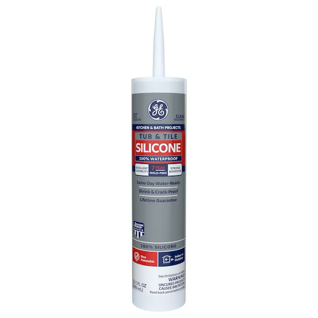 GE Silicone 1 tina y azulejos, cocina y baño, masilla de silicona transparente de 10.1 oz