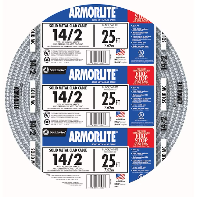 Southwire Armorlite 25-ft 14/2 Solid Aluminum Mc Cable