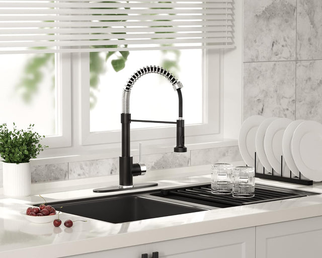 IBOFYY Single Handle Commercial Kitchen Sink Faucet with Multifunctional Pull-Down Spout (Black Nickel)