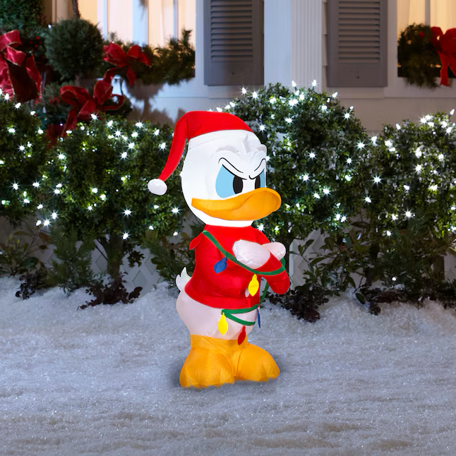 Inflable navideño con luz LED de 3,5 pies de Disney en forma de pato Donald