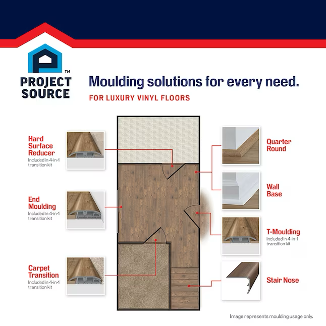 Project Source Curry 0,23 Zoll T x 2 Zoll B x 78,7 Zoll L Vinyl 4-in-1 Bodenleiste