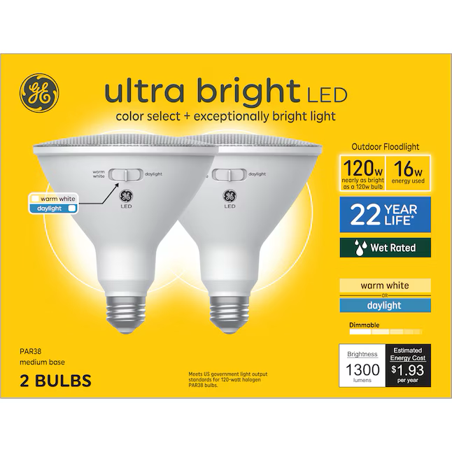 GE 120-Watt EQ PAR38 Warm White Medium Base (e-26) Dimmable LED Light Bulb (2-Pack)