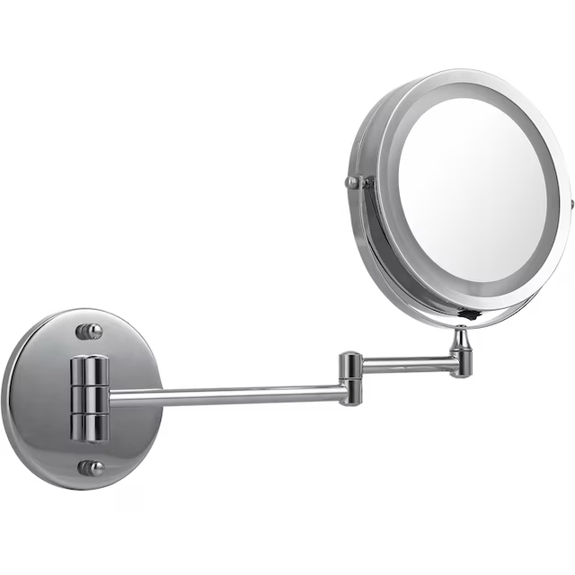 allen + roth 4.75-in x 11.5-in Polished Chrome Double-sided 5X Magnifying Wall-mounted Vanity Mirror with Light