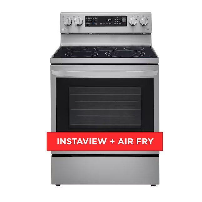 LG InstaView AirFry Horno de convección para freír con aire autolimpiante, tapa de vidrio de 30 pulgadas, 5 elementos, 6.3 pies cúbicos, estufa eléctrica inteligente independiente (acero inoxidable a prueba de impresión)