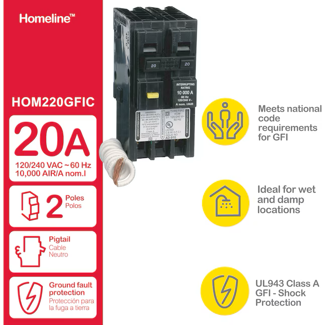 Square D Homeline 20-amp 2-Pole Gfci Circuit Breaker