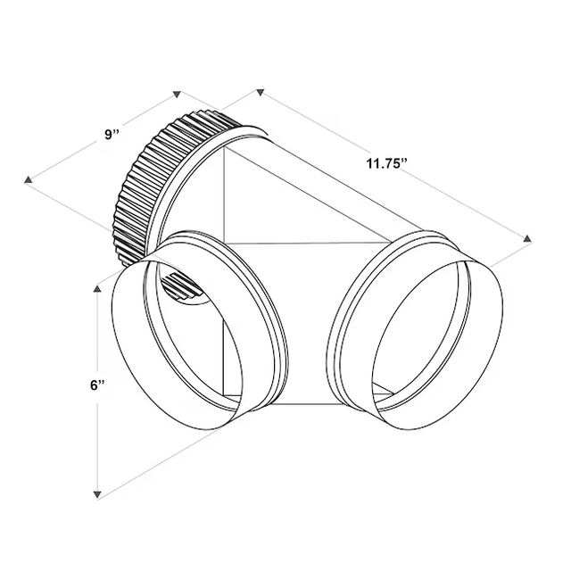 IMPERIAL 6-in 30 Gauge Galvanized Steel Round Full Flow Duct Tee