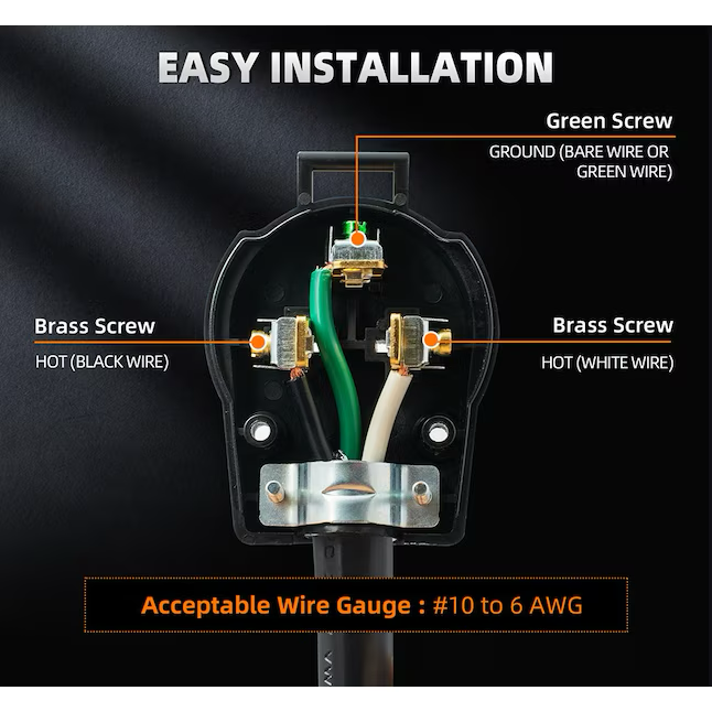 Utilitech Enchufe recto resistente de conexión a tierra de 3 cables NEMA 6-50p, 50 amperios, 250 voltios, negro