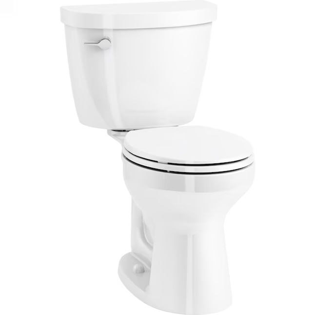 KOHLER Cimarron - Inodoro redondo blanco con altura de silla, 2 piezas, WaterSense, cierre suave, 12 pulgadas, empotrable, 1,28 GPF