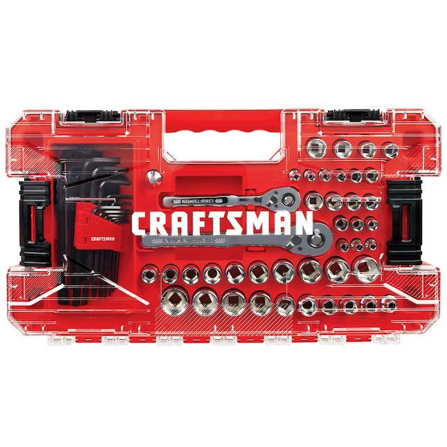 CRAFTSMAN Juego de herramientas mecánicas estándar (SAE) y métricas de cromo pulido de 71 piezas con estuche rígido