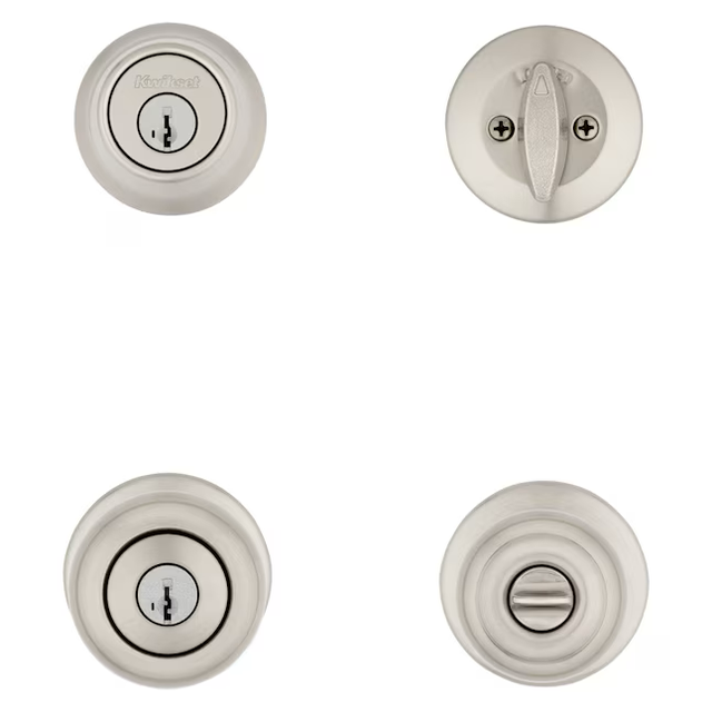 Kwikset Series Cove Satin Nickel Smartkey Exterior Single-cylinder deadbolt Combined Door Knob Combo Pack with Antimicrobial Technology