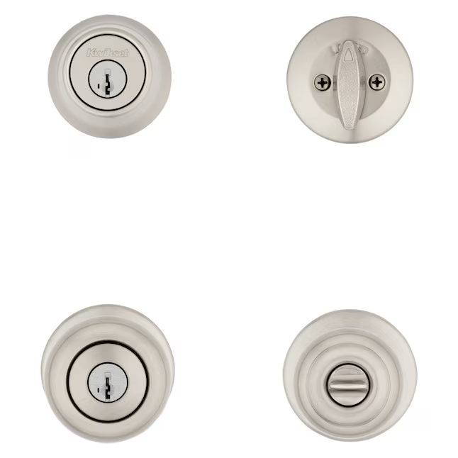 Kwikset Series Cove Satin Nickel Smartkey Außen-Einzylinder-Riegel-Kombinations-Türknauf-Kombipaket mit antimikrobieller Technologie