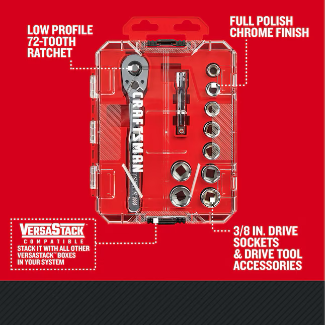 CRAFTSMAN VERSASTACK 11-Piece Standard (SAE) Polished Chrome Mechanics Tool Set with Hard Case