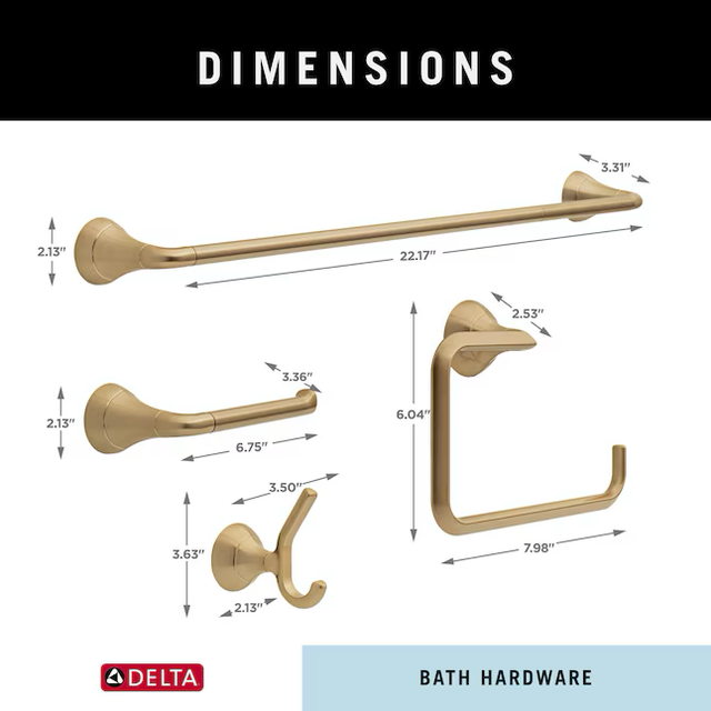 Delta 4-Piece Eldren Champagne Bronze Decorative Bathroom Hardware Set with Toilet Paper Holder,Towel Ring and Robe Hook