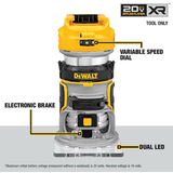 DEWALT XR 1/4-Zoll bürstenloser kabelloser Oberfräse mit variabler Geschwindigkeit und fester Drehzahl (Einzelgerät)