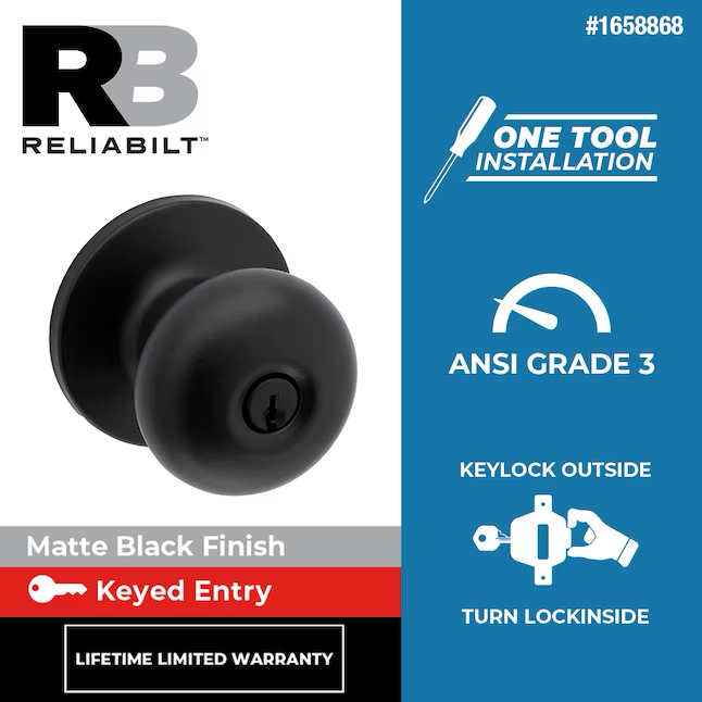 RELIABILT Baron Matte Black Exterior Keyed Entry Door Knob