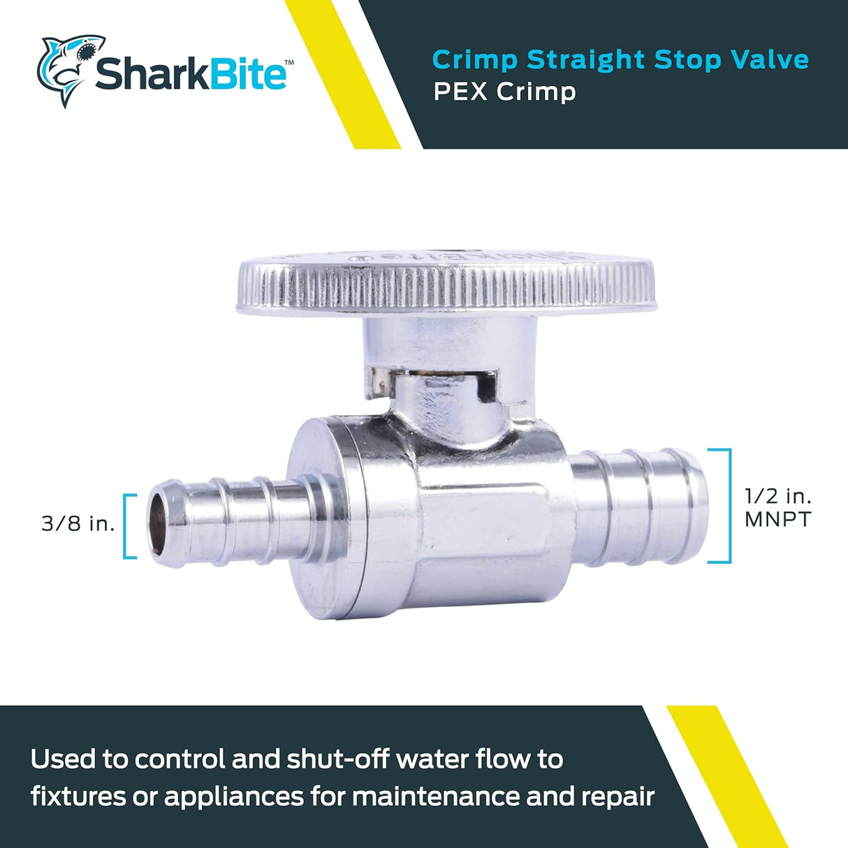 SharkBite Tope recto de múltiples vueltas de latón engarzado de 1/2 pulg. x 3/8 pulg.