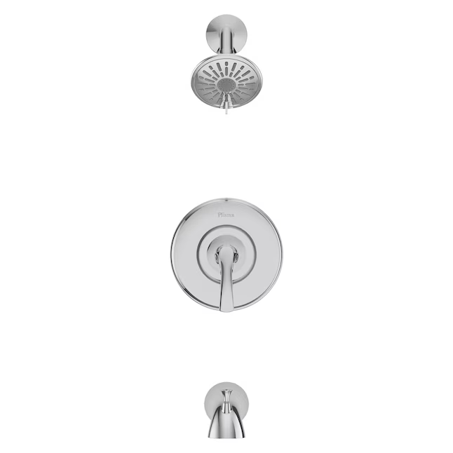 Pfister Masey Polished Chrome 1-handle Multi-function Round Bathtub and Shower Faucet Valve Included