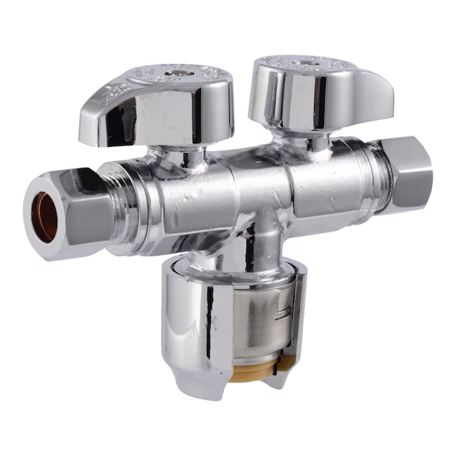 SharkBite 1/2-in Push-to-connect x 3/8-in Compression Brass Quarter Turn Dual shut-off valve