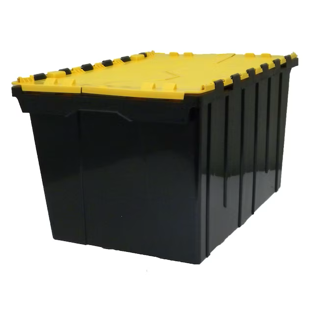 Project Source Commander Medium 12-Gallons (48-Quart) Black/Yellow Heavy Duty Tote with Hinged Lid