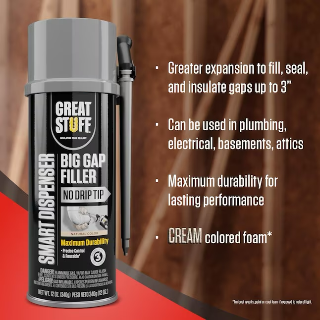 GREAT STUFF Big Gap Filler Dispensador inteligente de 12 oz Aislamiento de espuma en aerosol para interiores y exteriores