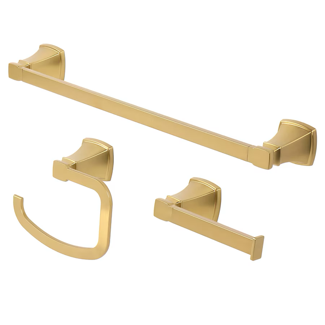 allen + roth 3-Piece Chesler Gold Decorative Bathroom Hardware Set with Towel Bar,Toilet Paper Holder and Towel Ring