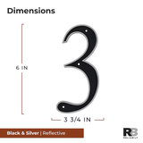 RELIABILT 6-in Reflective Black Number