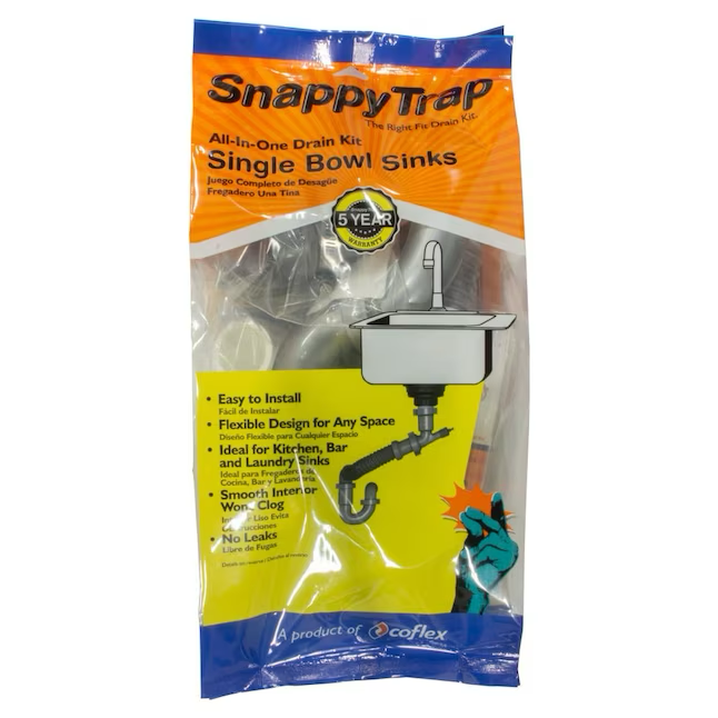 SnappyTrap Snappy Trap Abfluss-Set, Einzelbecken, Küchenspülen, 1 1/2 Zoll P-Trap, schwarzer Kunststoff