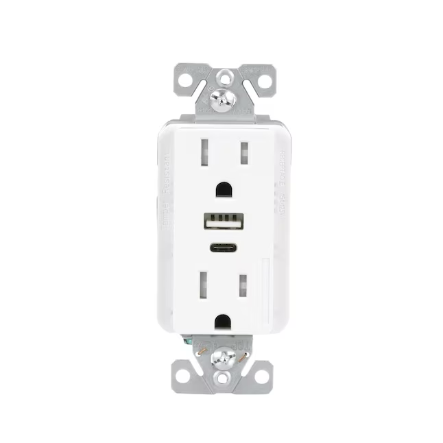 Eaton 15-Amp 125-volt Tamper Resistant Residential/Commercial Decorator USB Outlet, White