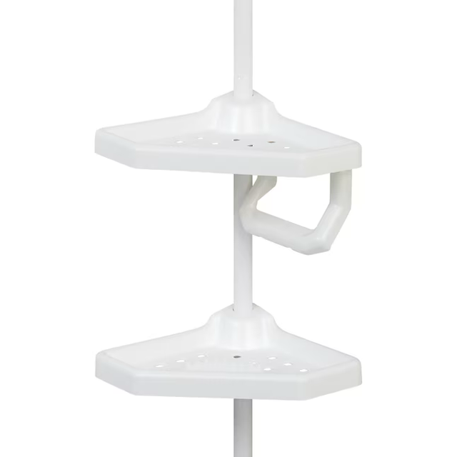 Style Selections White Steel 4-Shelf Tension Pole Freestanding Shower Caddy 13.4-in x 9.4-in x 97-in