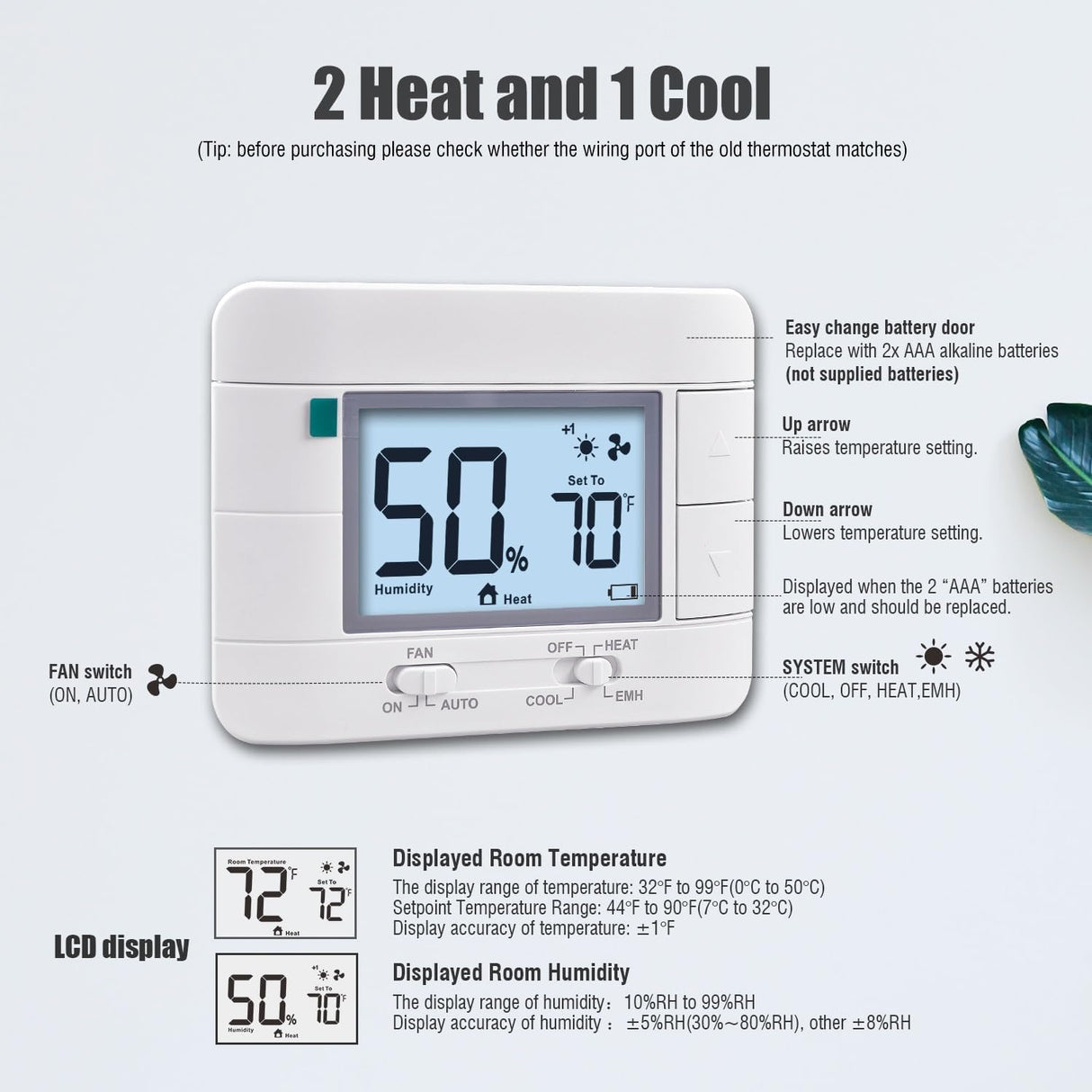 Termostato no programable Aowel 2 Heat/ 1 Cool 