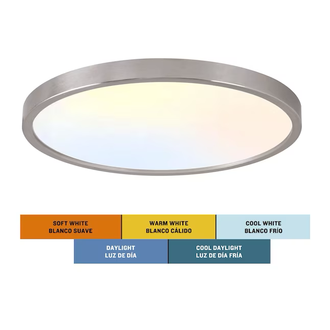 Project Source Adjustable Color Temperature 1-Light 15-in Nickel LED Flush Mount Light